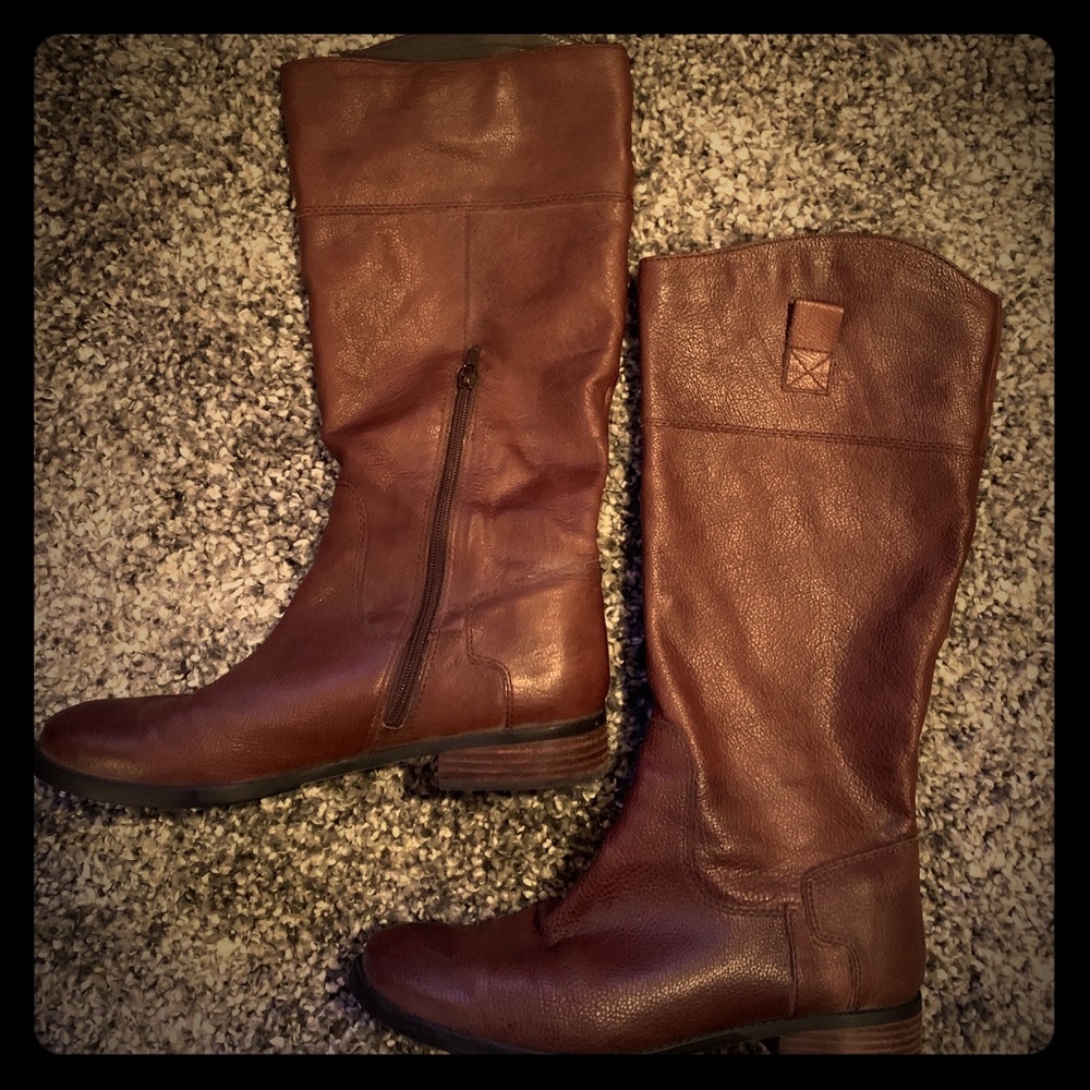 Tall brown leather boots